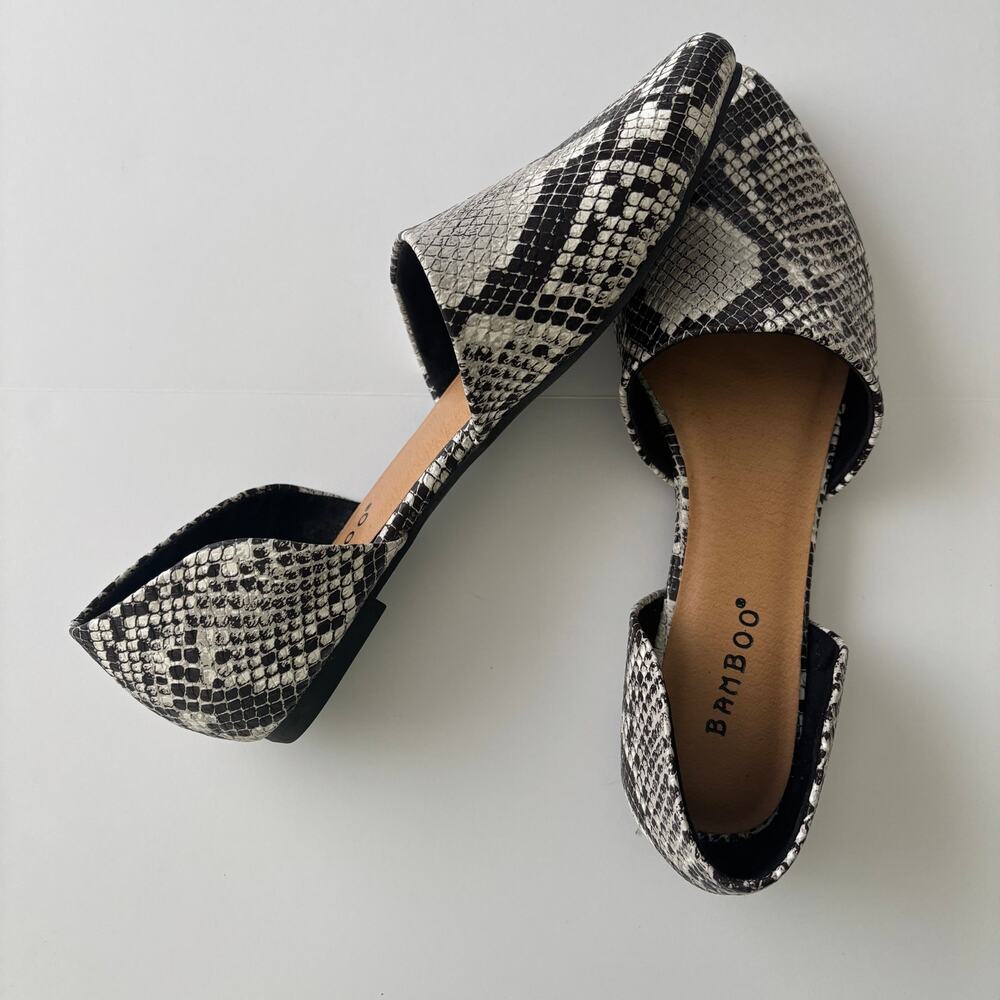 Bamboo Snake Print Pointed Toe D'Orsay Flats Women's Size 6.5